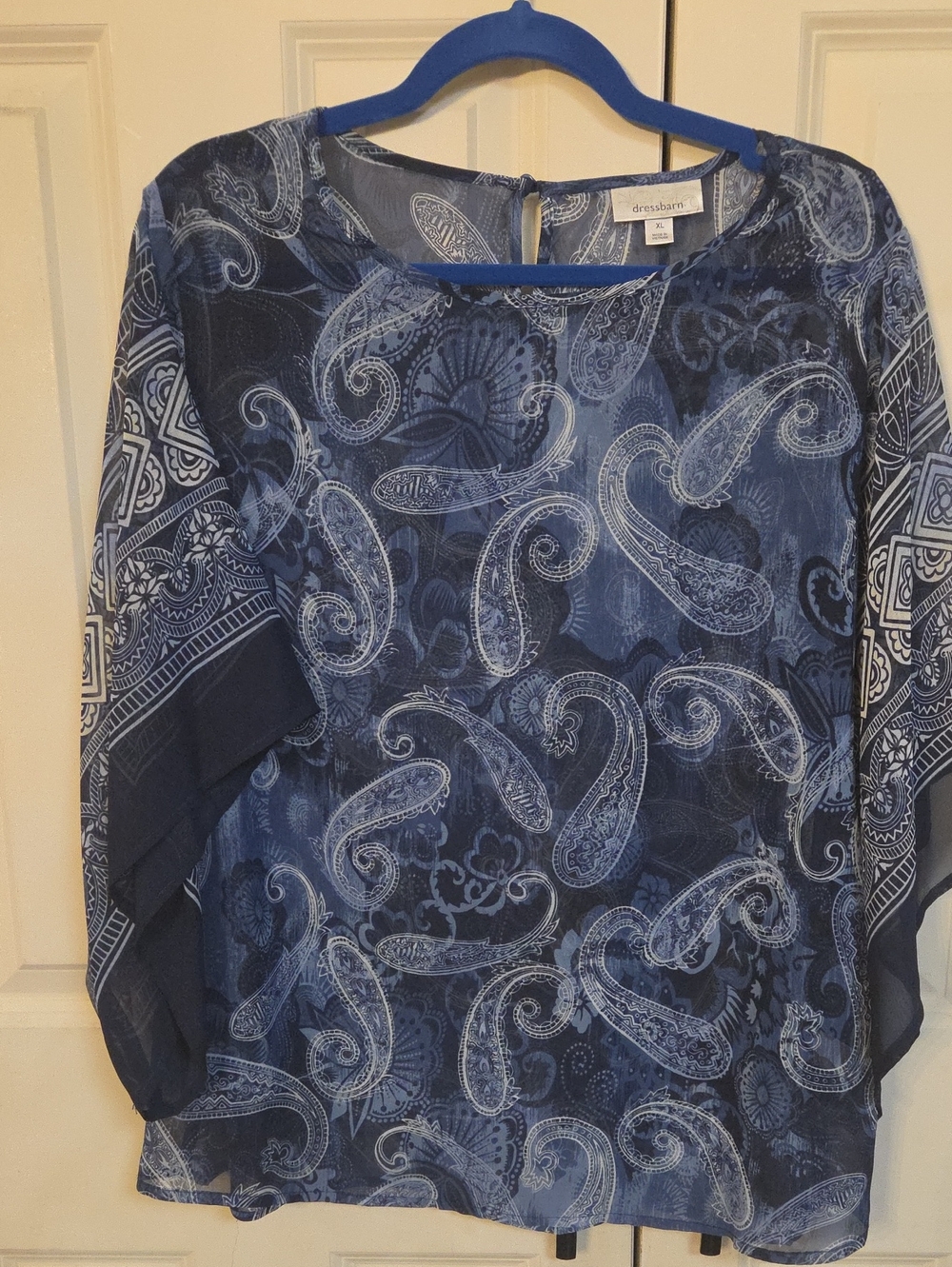 dressbarn Navy and Light Blue Paisley Tunic Top